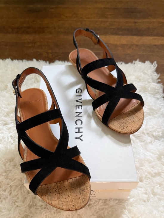 Shoes - Givenchy Black Suede Cork Flat Sandals Authentic W/ Box 9 39.5